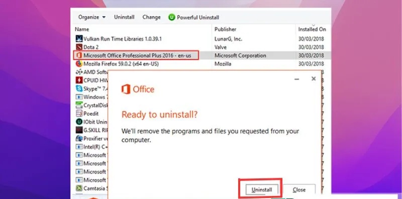 Gỡ bỏ phiên bản Office đã cài đặt